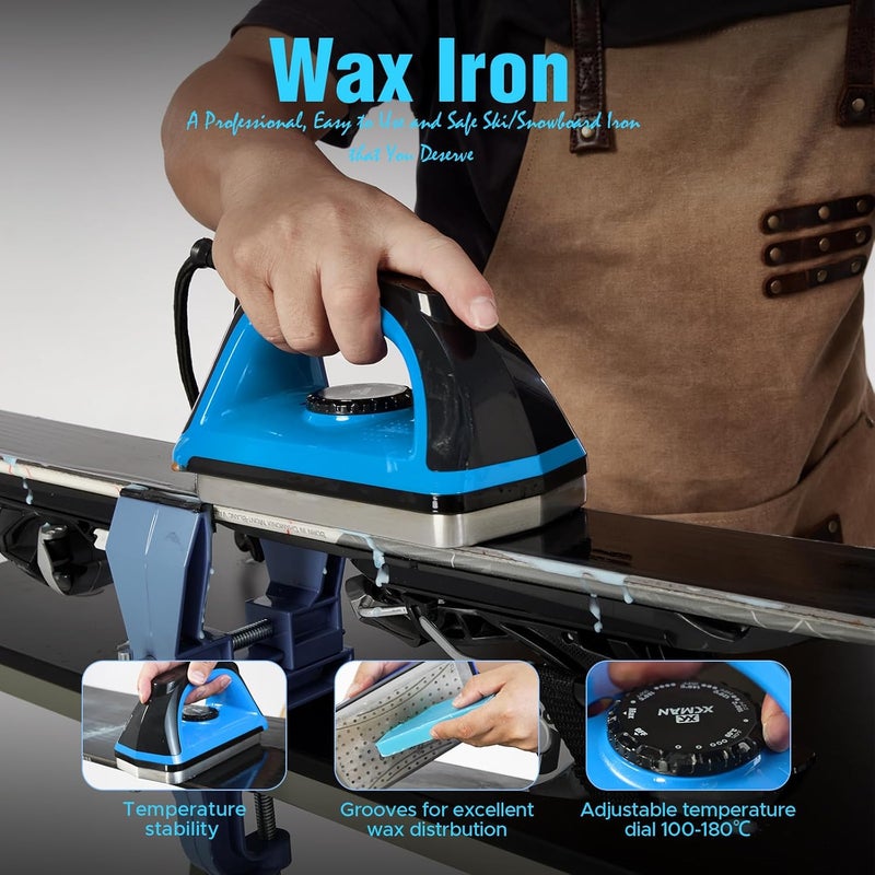 XCMAN Complete Ski Snowboard Tuning Waxing Combo Kit with Waxing Iron,Ski Wax,Side Base Edge Tuner,Ptex Base Repair,Gummy Stone,Diamond Stones for Ski Snowboard EdgeTuning - Image 2